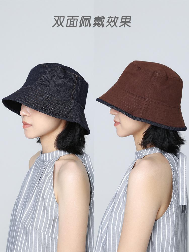 Double-sided Bucket Hat Women's Autumn Retro Denim Plain Face Small Versatile Sun Hat Advanced Sense
