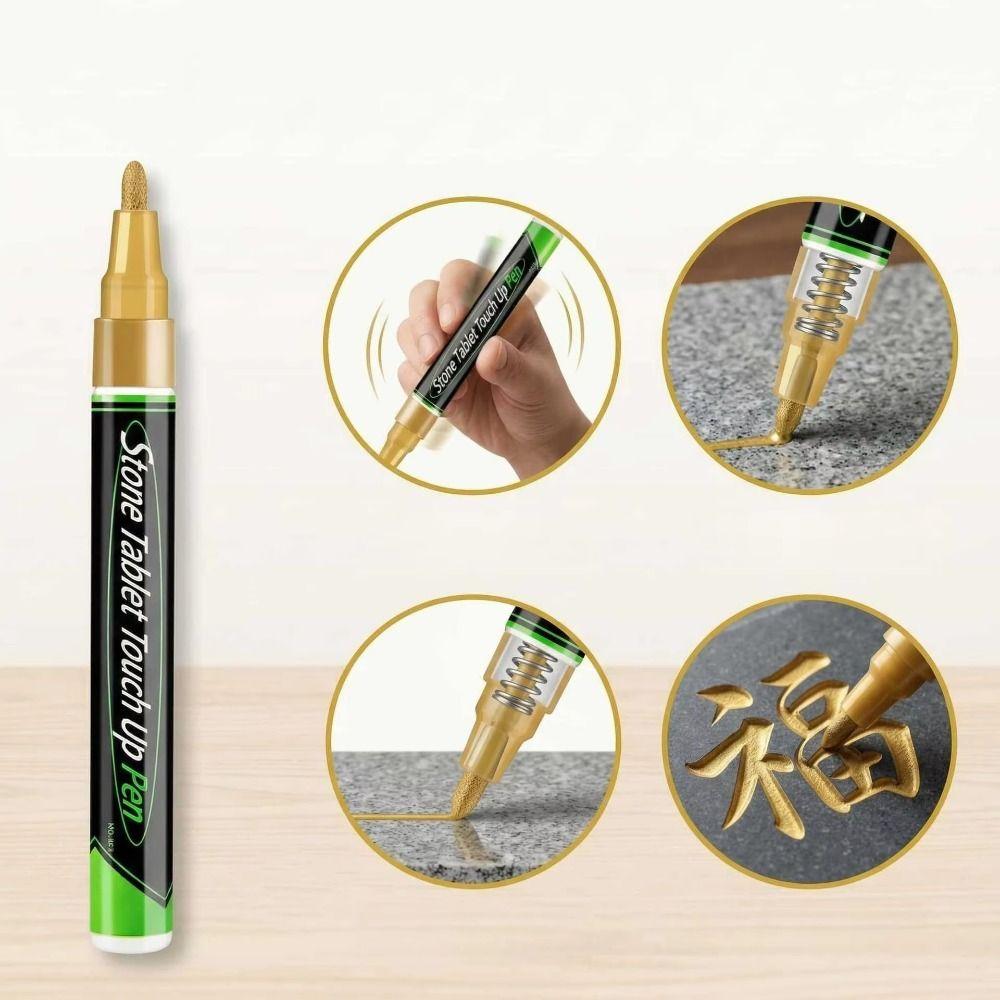 Sneldrogende Grafsteen Touch-Up Verfpen Waterdichte Gouden Metalen Marker Artistieke Creatie