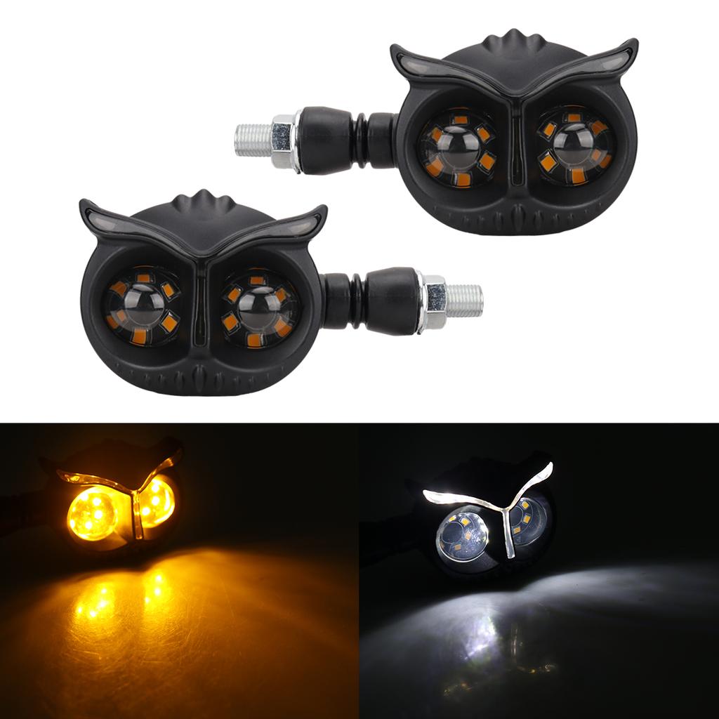 2PCS Owl Style Motorcycle Headlight Turn Signals Light Dual Color Motorcycle Driving Light Headlight Moto Front/Rear Light