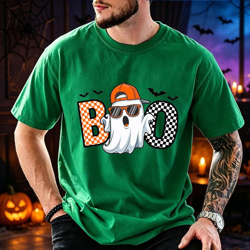 Men Women Funny Boo Cool Ghost Print T‑Shirt Trick or Treat Graphic Tees Halloween Party Costume Tops Spooky Season Gift T‑shirt