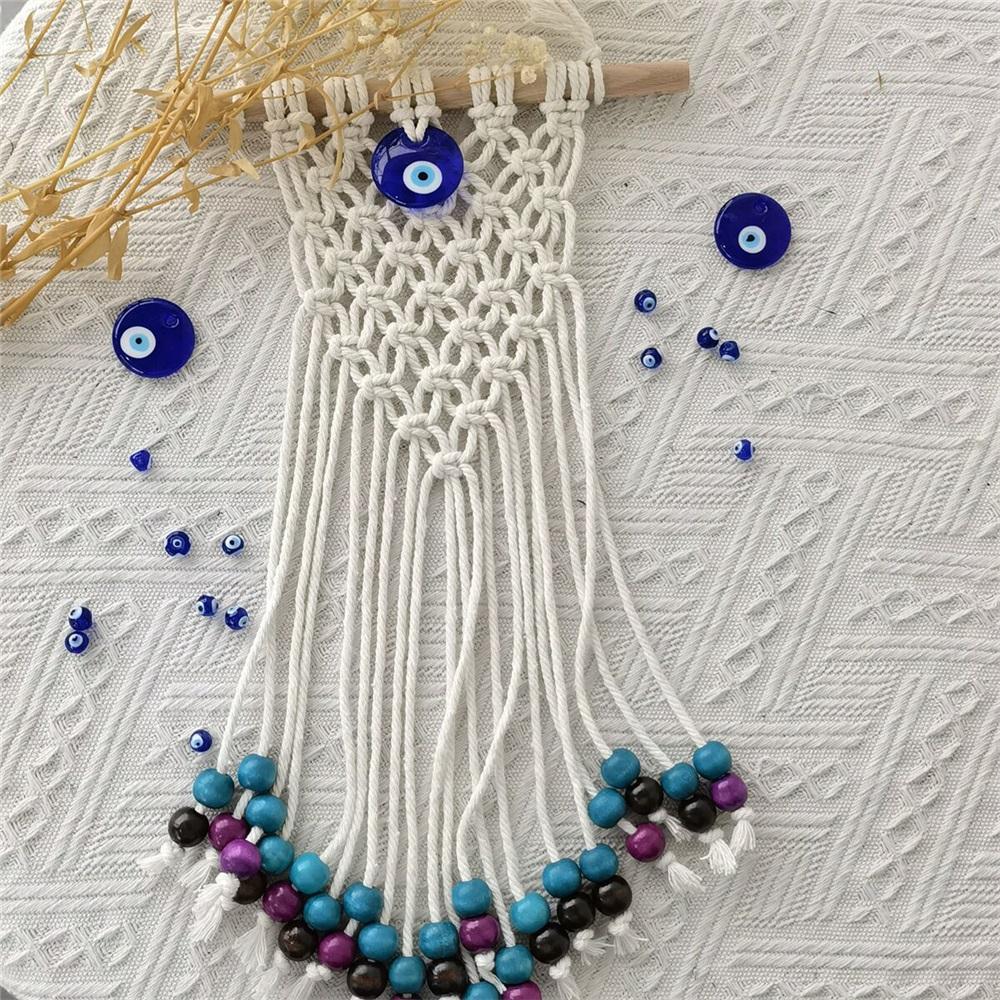 Bohemian Macrame Evil Eye Wall Hanging, Handmade Cotton Rope Decor With Turkish Nazar Amulet, Boho Home Wall Art