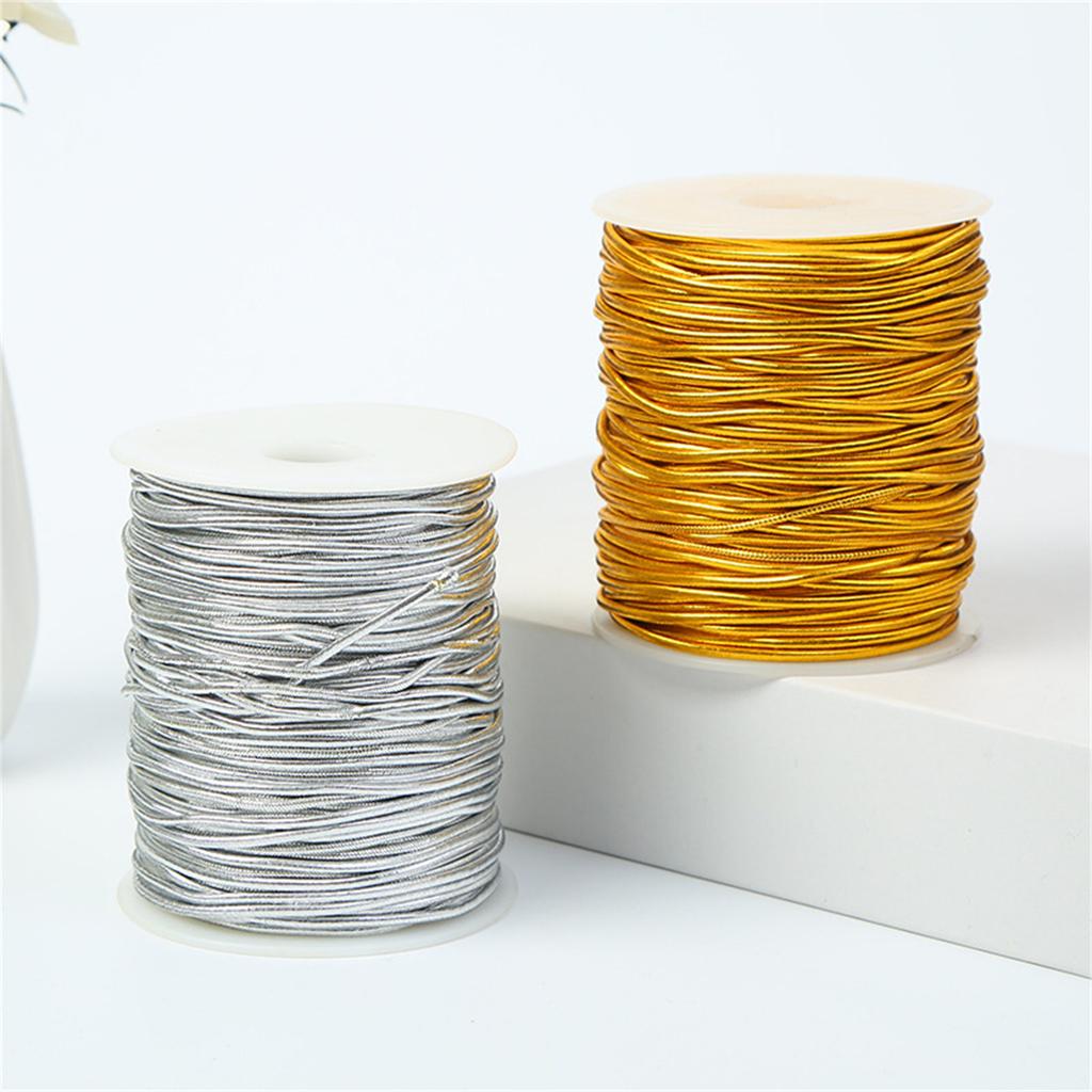 Elastic Cords Metallic Stretch Cords Gold Elastic String Braiding Rope for Craft Gift Wrapping Christmas Jewelry Making