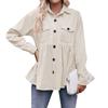 Women's Casual Long Sleeve Stand Collar Corduroy Solid Color Top Shirt