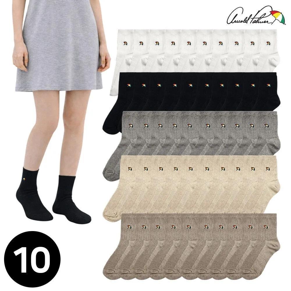 Arnold Palmer Women s Mid-calf Socks White Black Gray Socks Comfortable Ankle Ribbed Fashion 10 Pairs Made in Korea UM Beige(5+5) F(5+5)