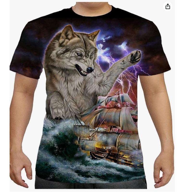 

Анималистичный тренд Арт Мужская коллекция 3D футболка с цифровой печатью, футболка с круглым вырезом 6xl