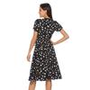 Bohemian Beach Dress Women Chiffon V Neck Short Sleeve High Waist Big Hem Spring Summer Print Sizes S to XXL