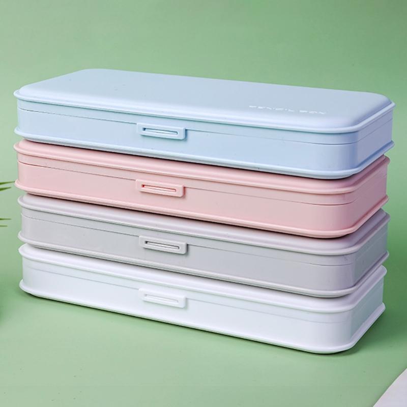 Colorful Plastic Pencil Boxes Macaron Pencil Boxes for School Crayon Marker Organizer Boxes for W/ Hinged Lids