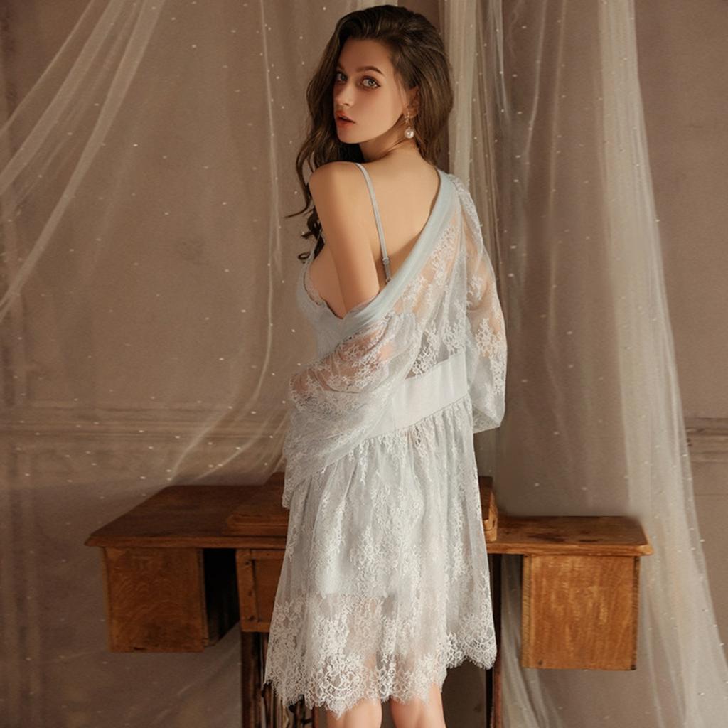 Sexy Rückenfreie Verführung Pyjamas Plus Brustpolster Raffung Strapsen Nachthemden Loungewear Sets