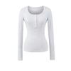 T-shirt da donna a maniche lunghe, vestibilità aderente, con colletto Henley, dolce e piccante
