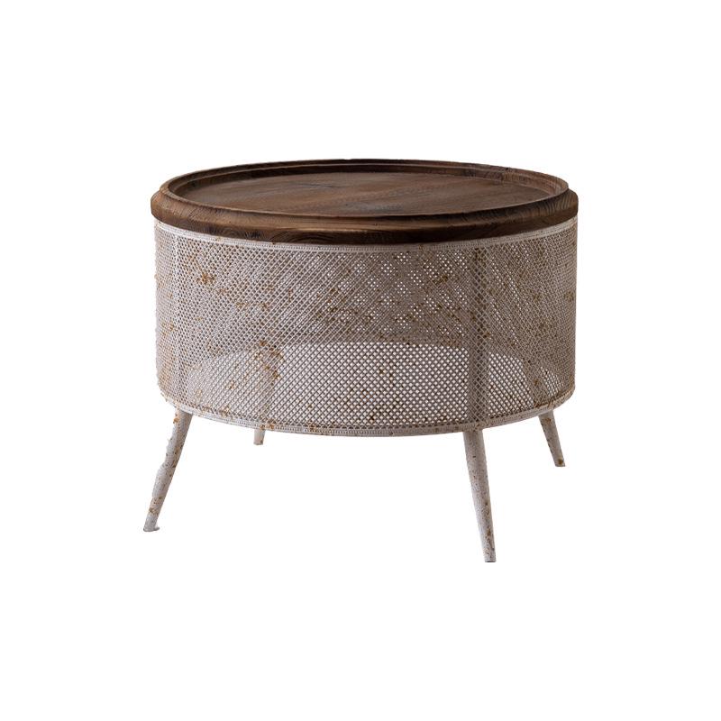 Vintage American Country Round Coffee Table - Distressed Wrought Iron Side Table for Living Room Decor, Ideal for Small Apartments.