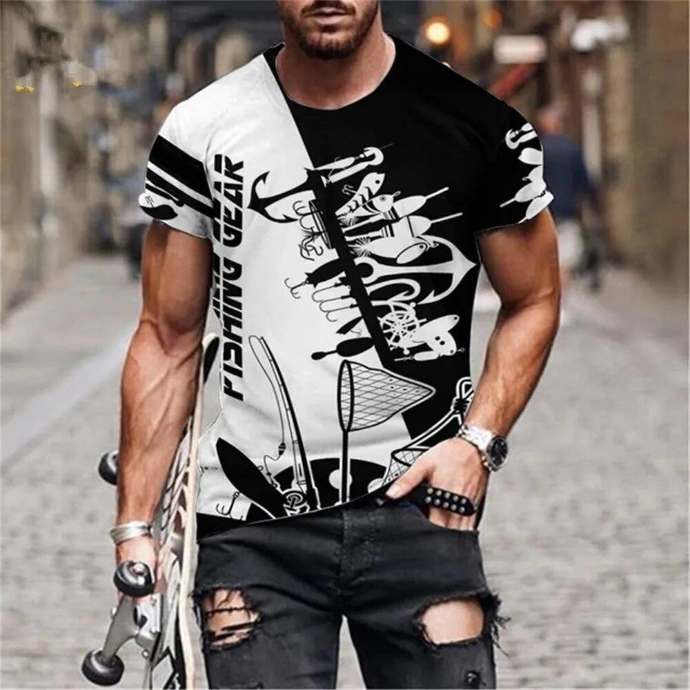 3D Printed Summer Fashion Outdoor Fishing  T-Shirt Europe And America Casual Retro Street Style Round Neck Short Sleeve Men Tees