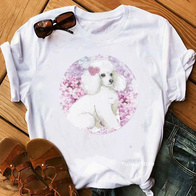 Cute Pink Poodle Animal Print White Tshirt FeUnisex Dog Mothers Lover Tshirt Mothers Day Gift Graphic T Shirts Women Clothes