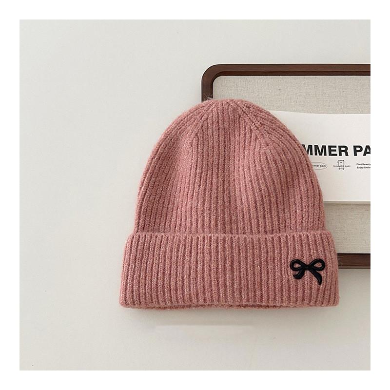 1 Piece Sweet Bow Kids Girl Beanie Fashion Embroidery Bow Crochet Bonnet Childen Cute Autumn Winter Thicken Knitted Hat