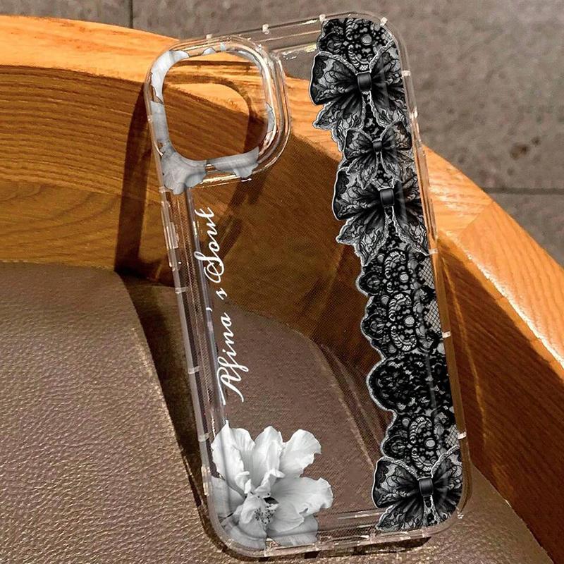 

Gothic Style Black White Lace Floral Print Phone Case for iPhone 17 16 15 14 13 12 11 Pro Max 17E 16E Air 15 Plus X XS XR Cover iPhone 11 Pro Max