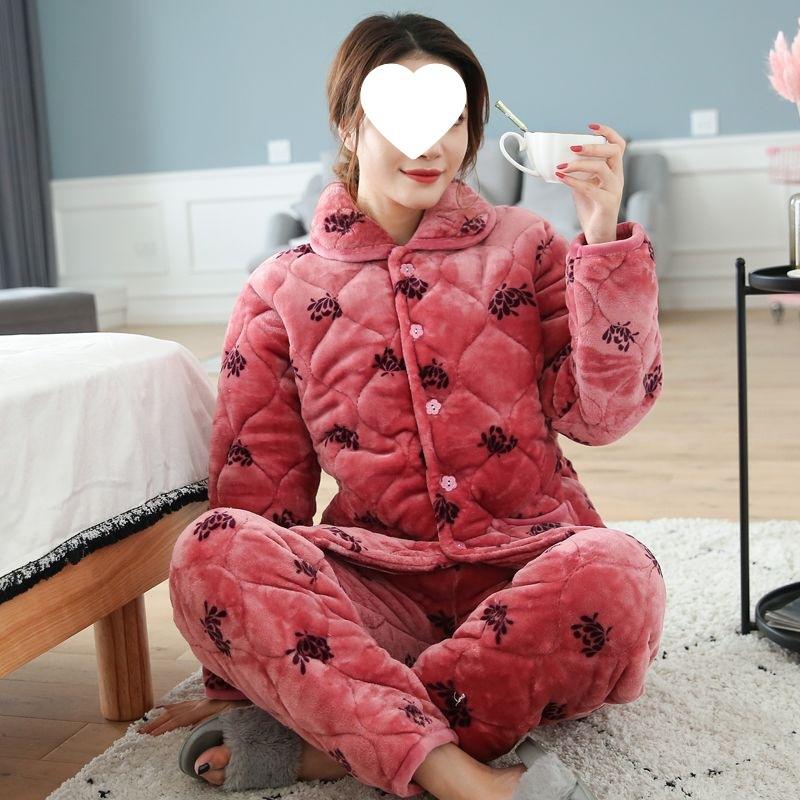 Dámské pyžamo třívrstvé zesílené a roztomilé zimní lze nosit velká velikost teplé polstrované domácí oblečení