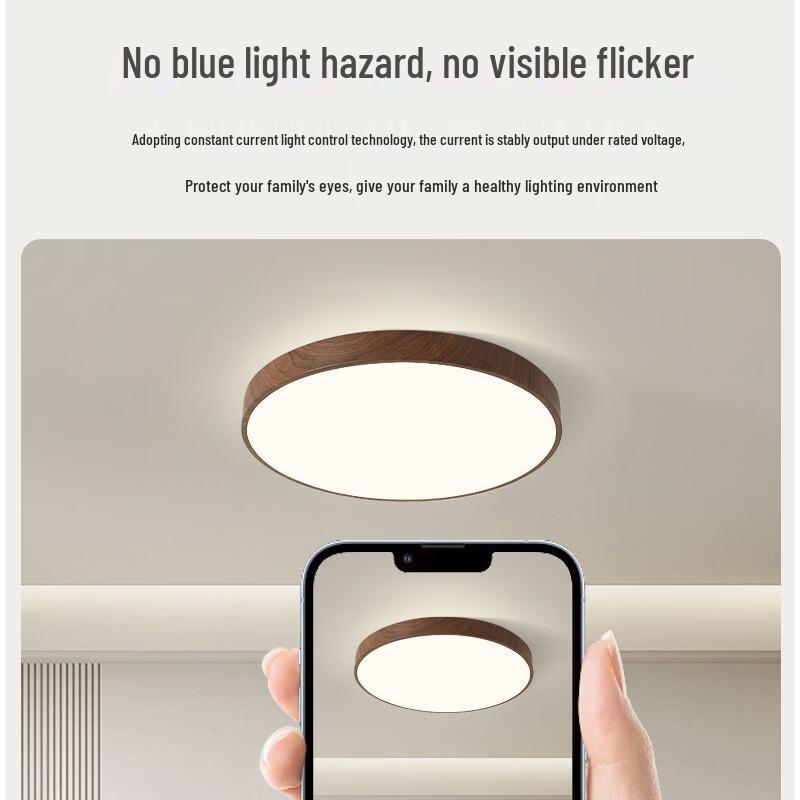 Walnut Wood Eye Protection Ceiling Light with 3-Color Dimming