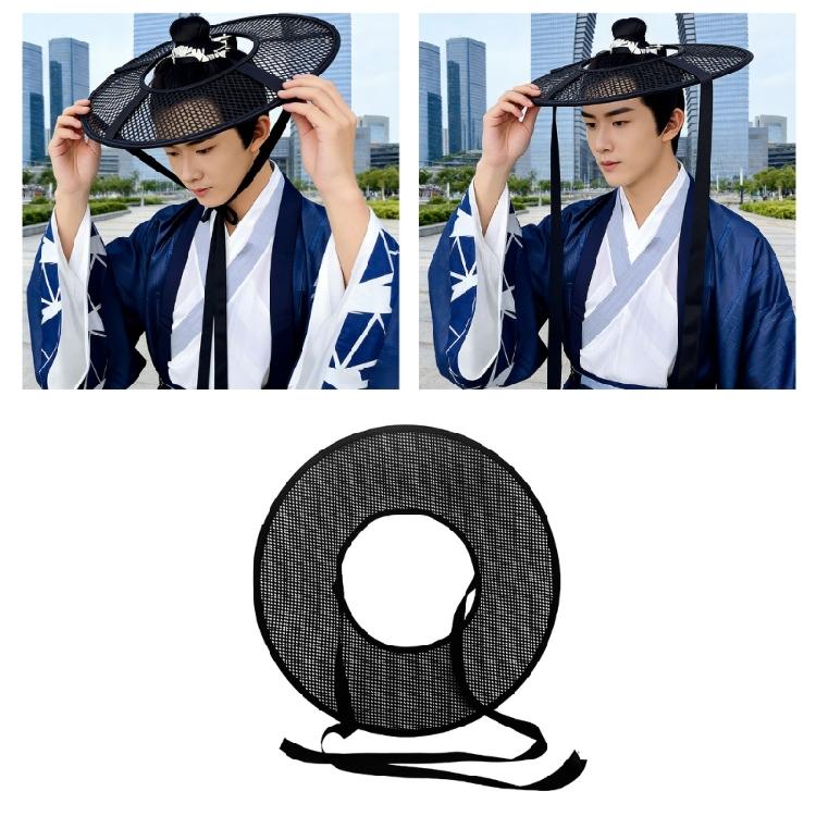 Cultural Theme Black Hat with Ancient Design in Polyester Fabric Hollow Woven Hat for Costume Event and Daily Fashion