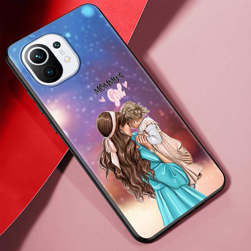 

Модный чехол для мамы и ребенка с черными каштановыми волосами для Xiaomi Mi 11 Ultra 11T 10T 9T Pro Note 10 A2 9 8 Lite A3 CC9E 10S, мягкий чехол для телефона Xiaomi Mi Note 10