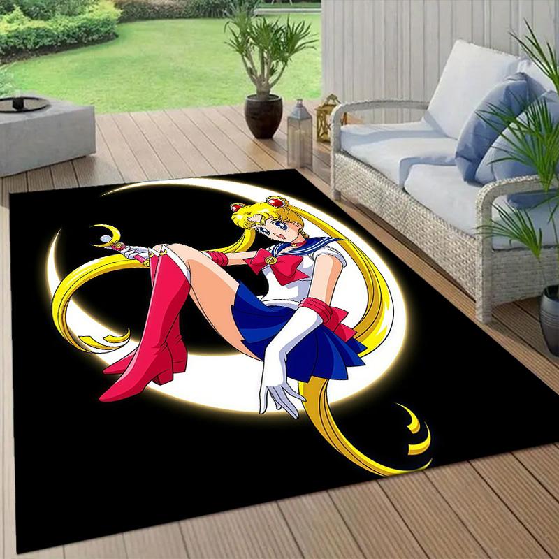 Sailor Moon3 Flanellmuster Quadratischer Teppich, Läufer, Teppich für Wohnzimmer Schlafzimmer Sofa Spielzimmer Dekor, Rutschfeste Fußmatte