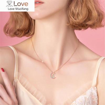 Søt Kanin som Plukker Stjerner Krystall Anheng Halskjede Jente Smykker Stjerne-Måne Kragebeinkjede Utsøkte Bursdagsgaver