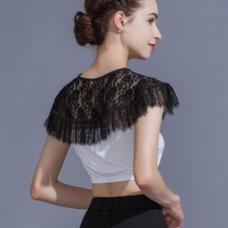 Elegant Lace Trimmed Polyester Shawl For Weddings Parties Office Lightweight Breathable Wrap