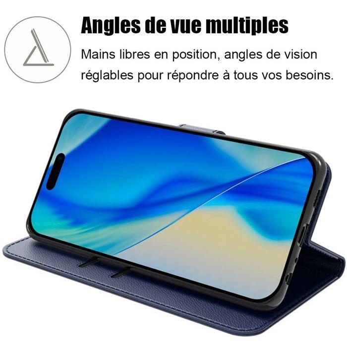 Coque pour iPhone 17 Pro Max - BOOLING - Protection Antichoc Effet Cuir Bleu Marine - 2 Verres Trempés