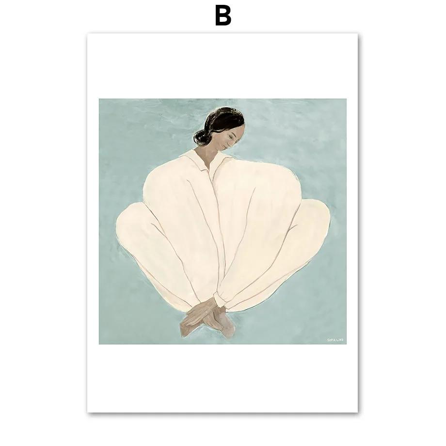 Pajamas Girl Nude Line Curve Geometry Flower Modern Posters And Prints Wall Art Canvas Painting Decor Pictures For Living Roo