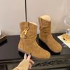 Retro Platform Short Boots Women's Autumn New with Skirt Martin Boots Soft-soled Soft Leather Boots