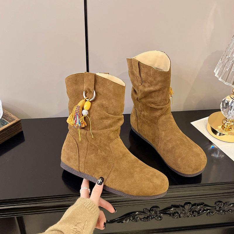 Retro Platform Short Boots Women's Autumn New with Skirt Martin Boots Soft-soled Soft Leather Boots