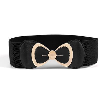Bowknot Stretch Belt Wide Elastic Waistband Metal Buckle Women Belt for Evening Dress