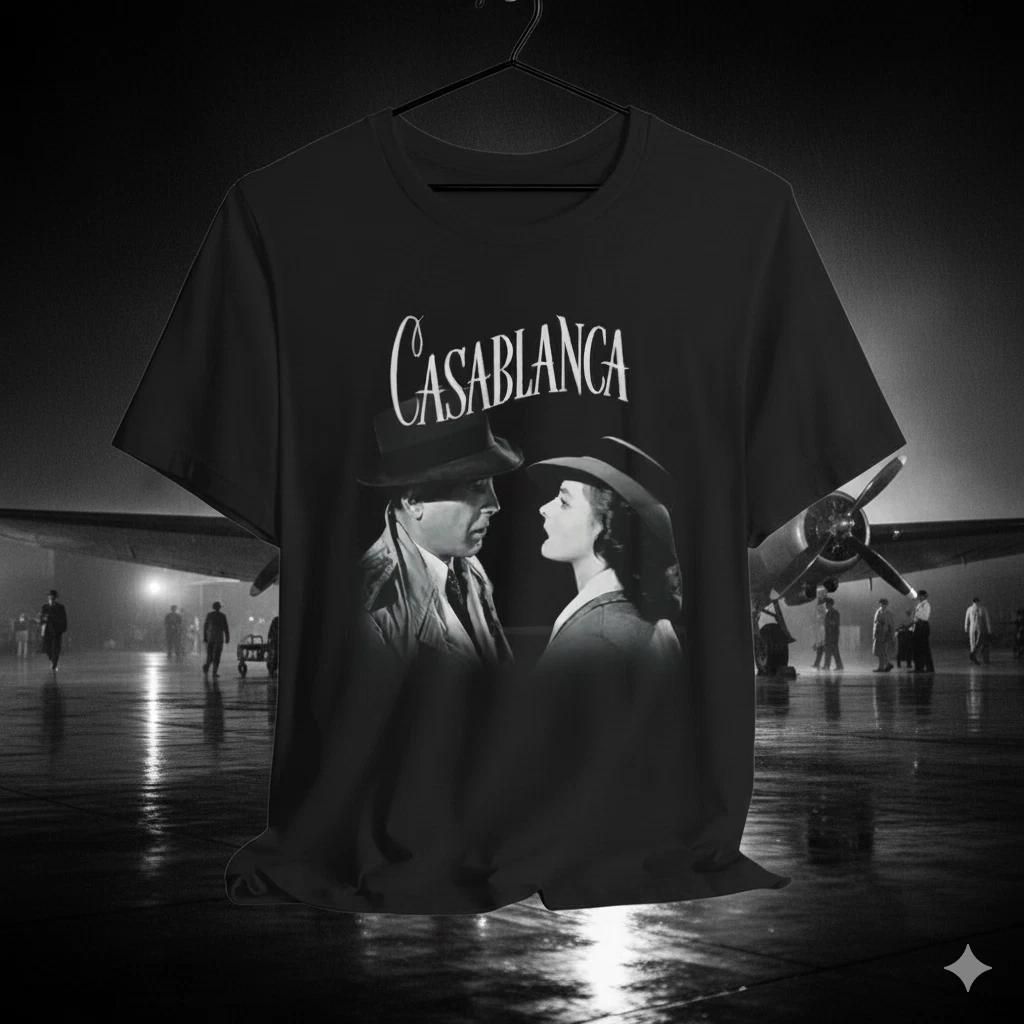 Casablanca Movie T-Shirt Black Classic Film Humphrey Bogart Tee - T871 S