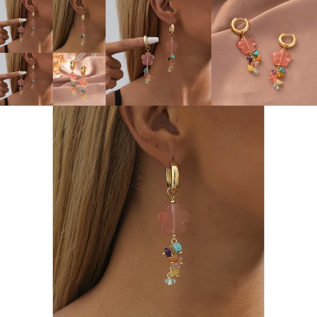 Trendsetting Irregular Natural Stone Flower Tassel Earrings For Women