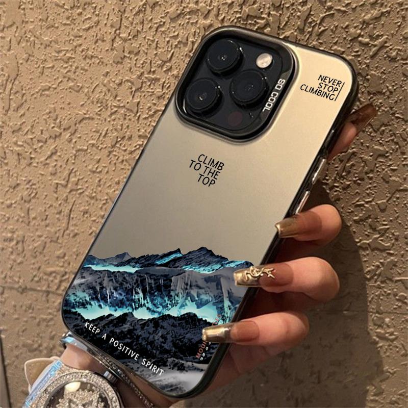 Snow Mountain Landscape Sunset Electroplate Silver Phone Case For iPhone 16 11 12 13 14 15 Pro Max 7 8 Plus X XS XR Back Cover