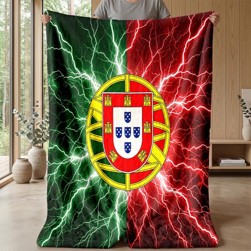 Portugal Football Printed Flannel Blanket Skin Friendly Warm Decorative Throw for Indoor Couch Bed Daily Use