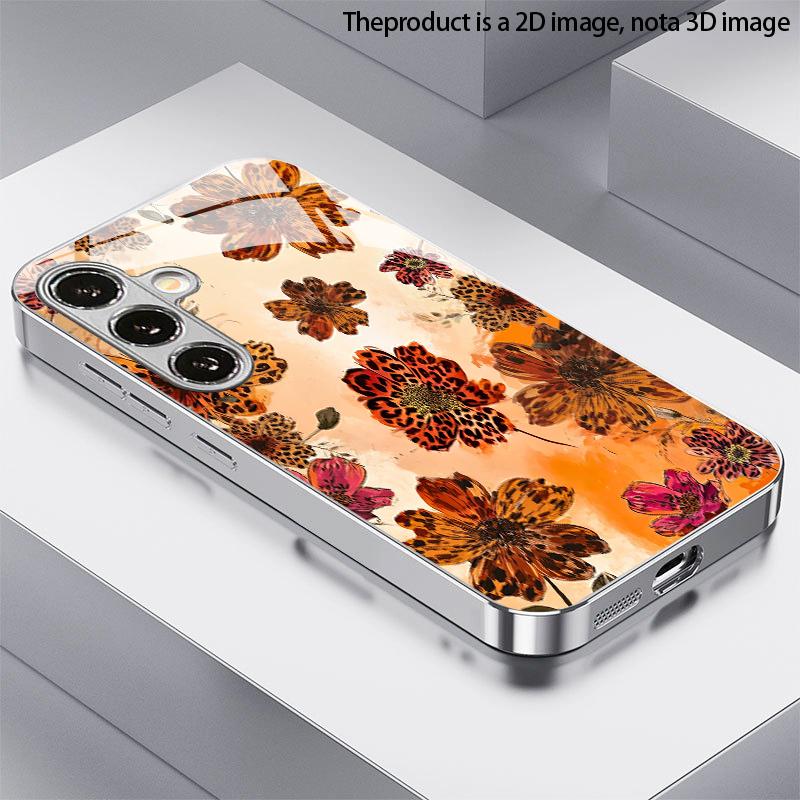 Lion Print Floral Pattern 2D Phone Case for Samsung S26 S25 S24 S23 S22 S21 S20 A56 A36 A16 Electroplated Glass Protective Cover
