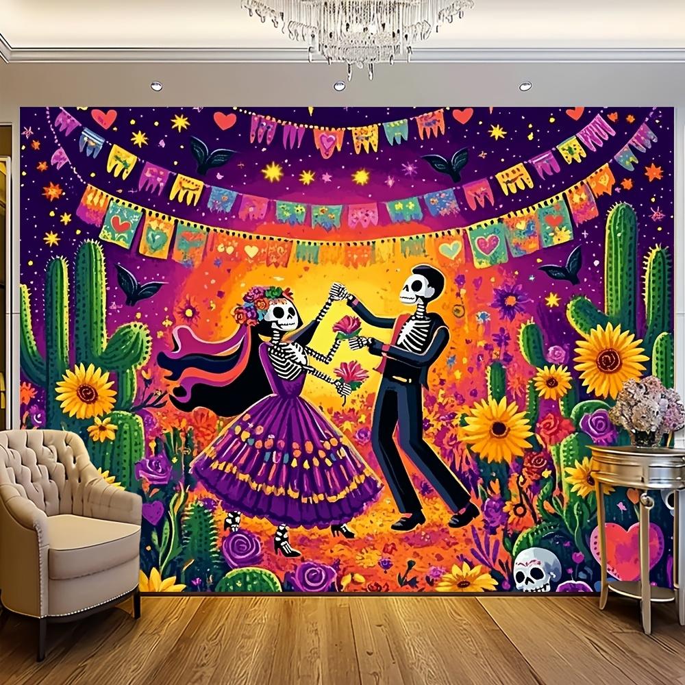 1 piece, Day of the Dead Skeleton Dancing banner: Festive home and garden decoration, multi-functional, polyester fabric