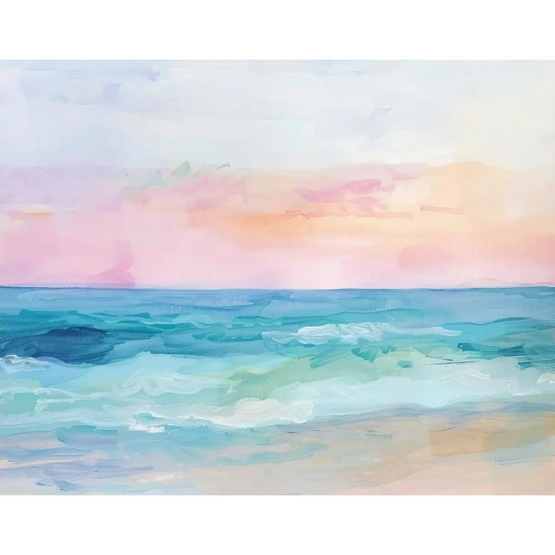 Pink Watercolor Ocean Waves Seascape Poster Oyster Shell Beach Umbrella Surfing Canvas Printing Wall Art Picture Home Decor