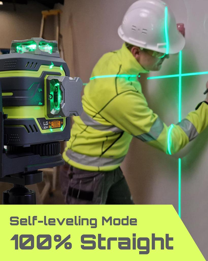 LASGOO Green Beam Laser Cross Line for Architectural and Painting 5200mAh Rechargeable Magnetic Rotating Stand Included LG-3DM Level, Self-Leveling