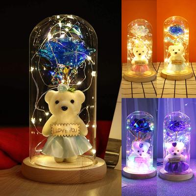 Lampe de chevet en forme de Rose et d'ours, cadeau de saint-valentin pour petite amie, lampe de chevet, lampe de Table pour la maison, D30