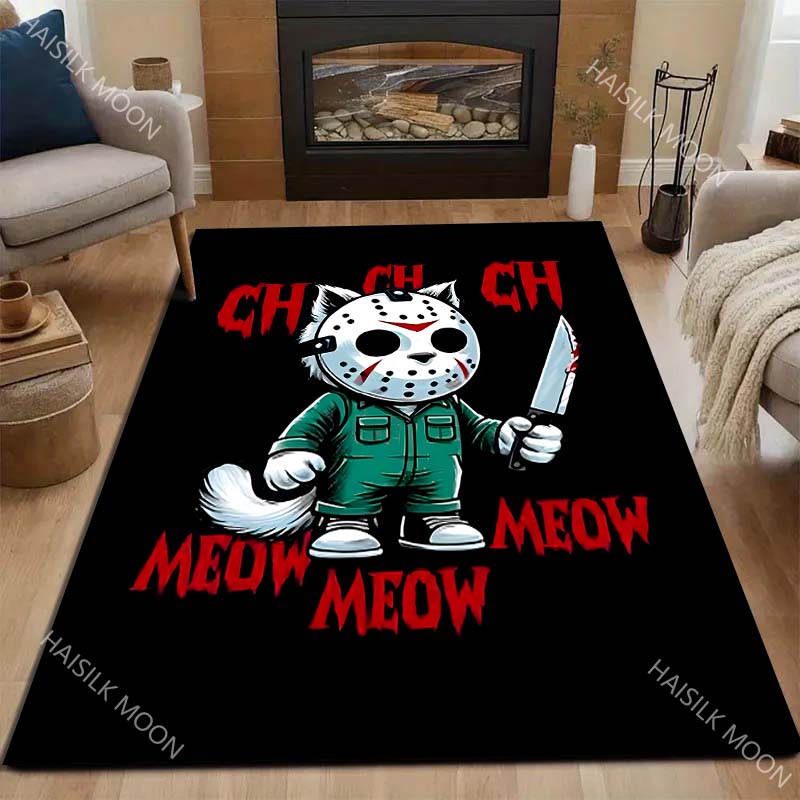 Scary Mask Cat Halloween Theme Carpet for Living Room Bedroom Bedside Floor Mat Cloakroom Area Rugged Home Festive Decoration