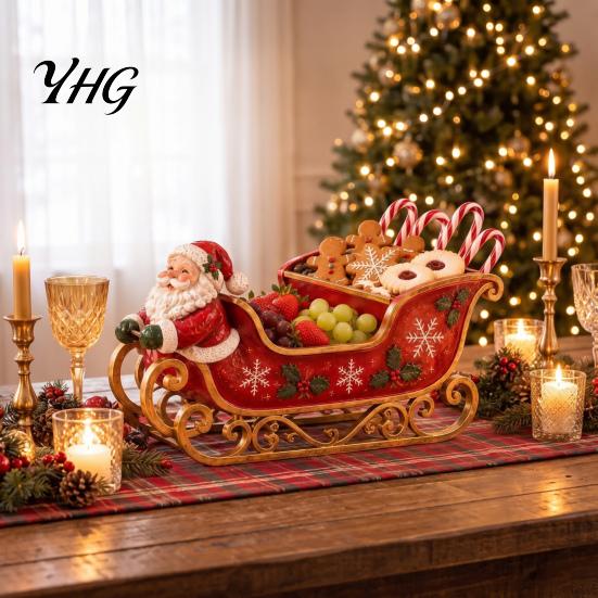 Retro Christmas Decoration Santa Sleigh Table Centerpiece, Multi?Compartment Candy Fruit Serving Bowl, Holiday Home Ornament Festive Tabletop