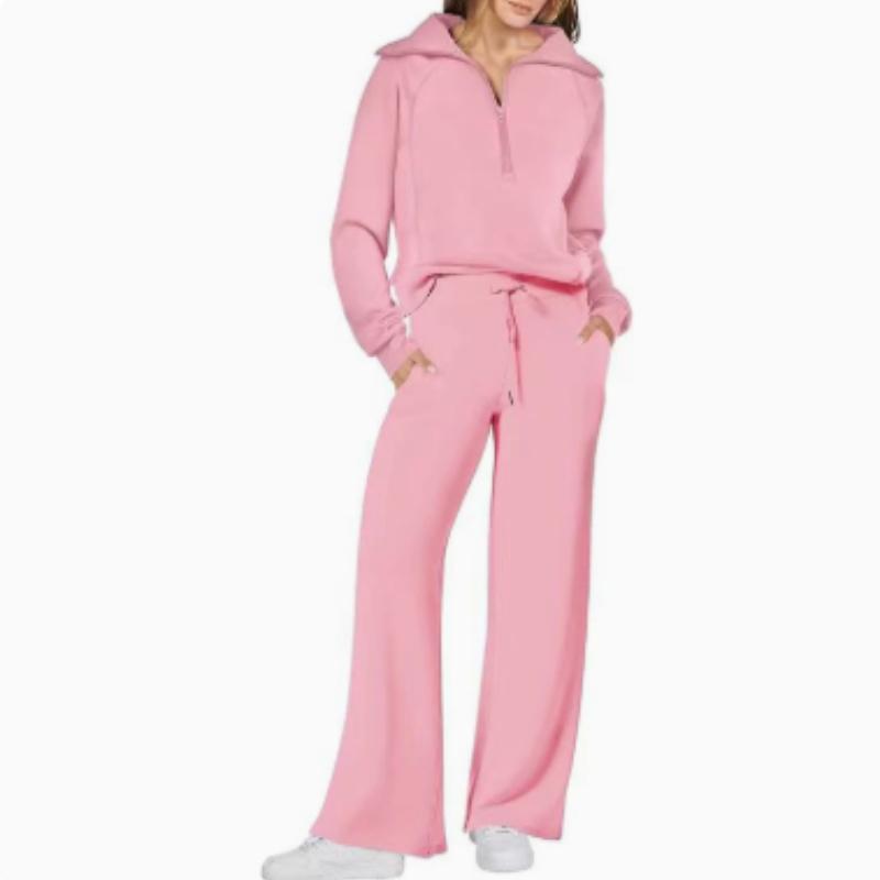 Lässiges Swear Set für Damen für Frühling/Herbst, Reißverschluss Langarm-Sweatshirt und Weitbeinige Hose 2-teiliges Set