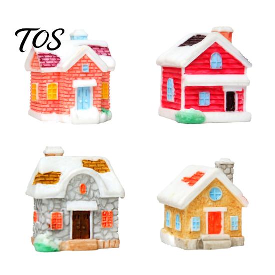 Miniature House Ornament Christmas Figurine, Resin Snow Village Statue, Tiny Winter Home Decor for Fairy Garden, Moss Landscape, Potted Plant