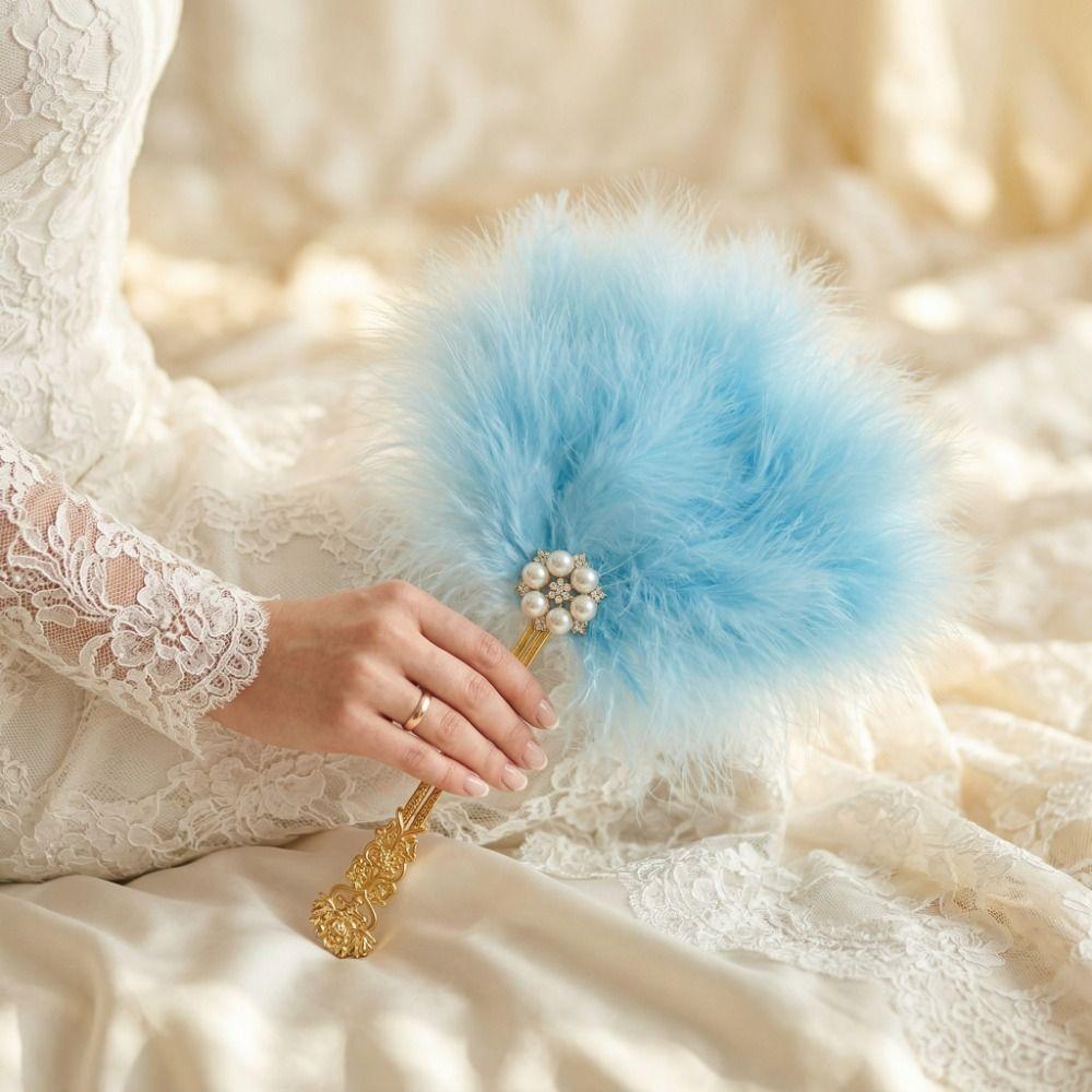 Fairy Style Portable Fan Fluffy Feathers Chinese Style Fan Antique Hand Feather Fan  Party Props