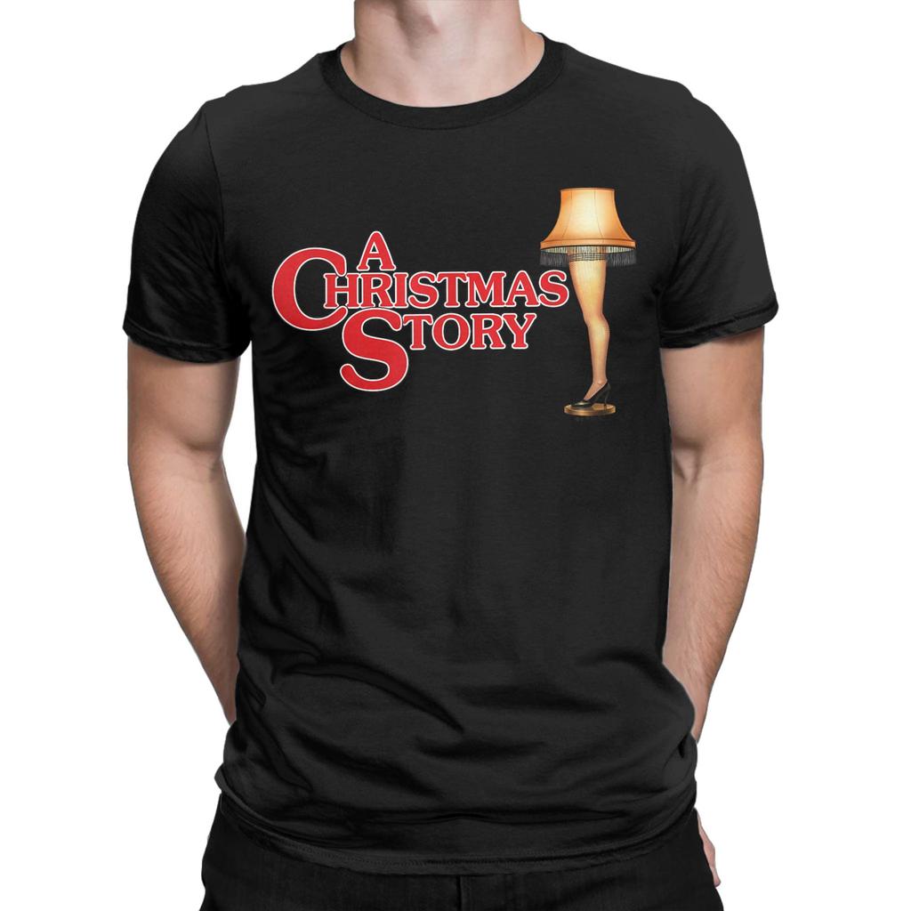 A Christmas Story Type With Leg Lamp T-Shirt for Men Funny Pure Cotton Tees Round Neck Short Sleeve T Shirt Unique Clothing