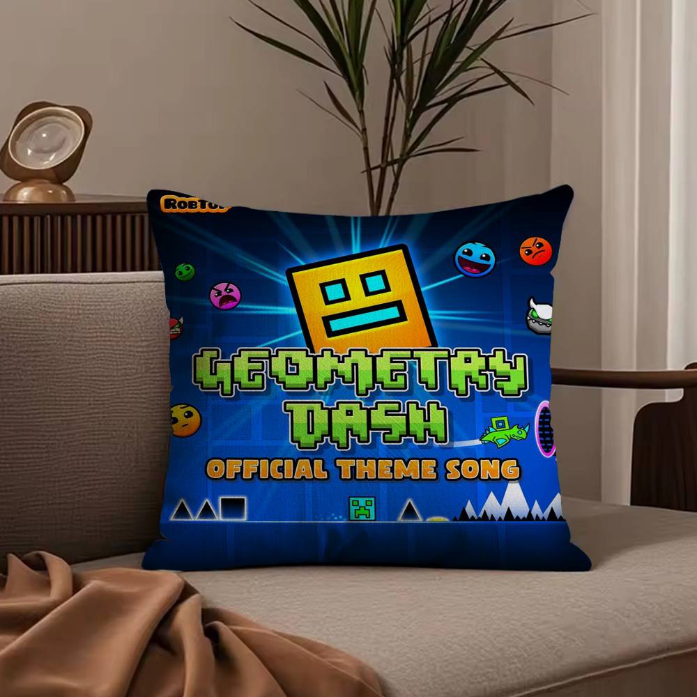 

G-Geometry Dash V-Video Pillow Case Anti-dustmite Pillowcase Invisible zipper silky short plush Sofa cushion cover 30cmx30cm