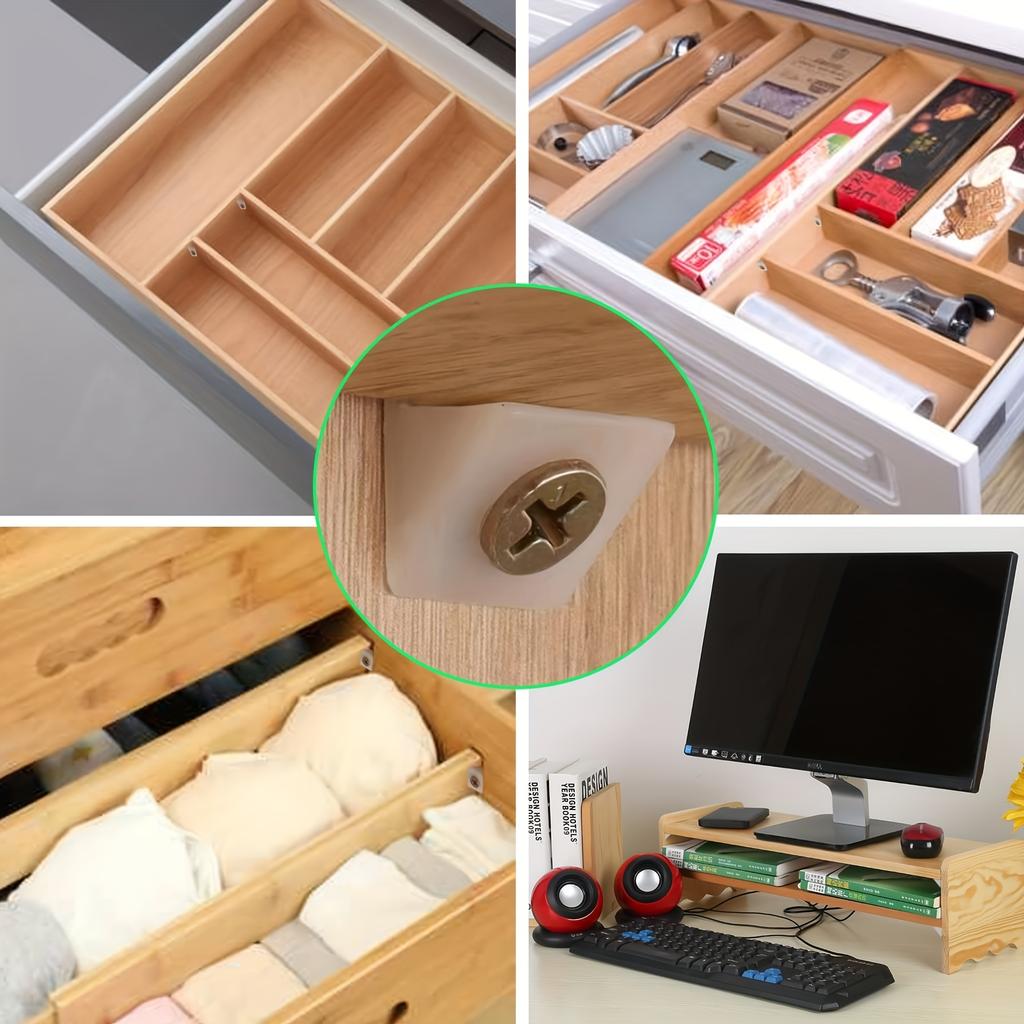50pcs Furniture Mending Wedges Drawer Bottom Sagging Repair Fix Plastic Corner Bracket with Self-tapping Screws