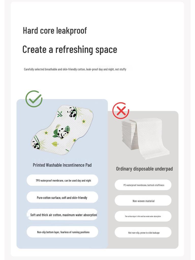 Almofada de Algodão Impermeável Lavável para Incontinência de Bebé - Respirável, Espessa, Tamanho Grande