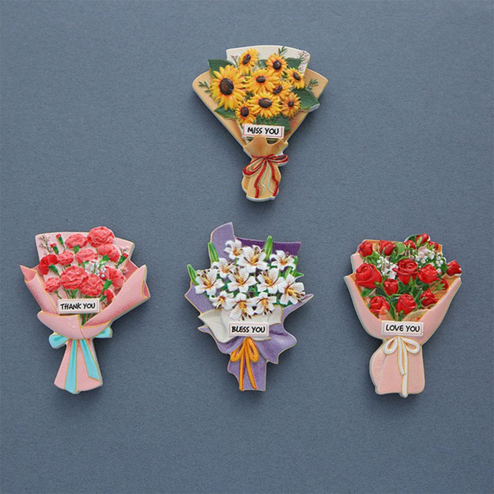 Simulation Sunflower Rose Flower Refrigerator Sticker Three-Dimensional Simple Resin Magnetic Kitchen Decoration Gift