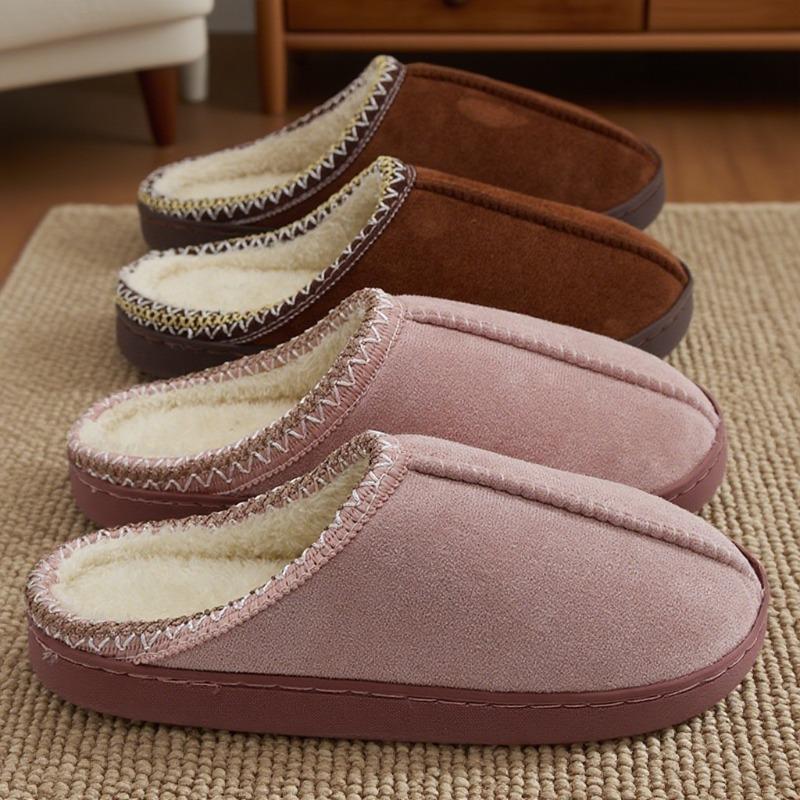 Winter wear suede couple cotton slippers thick bottom warm non-slip home indoor new hair drag men and women